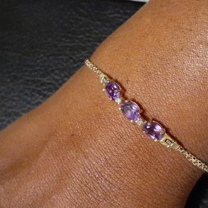 14K AMYTHEST/ ACCENT DIAMOND BRACELET 7"L